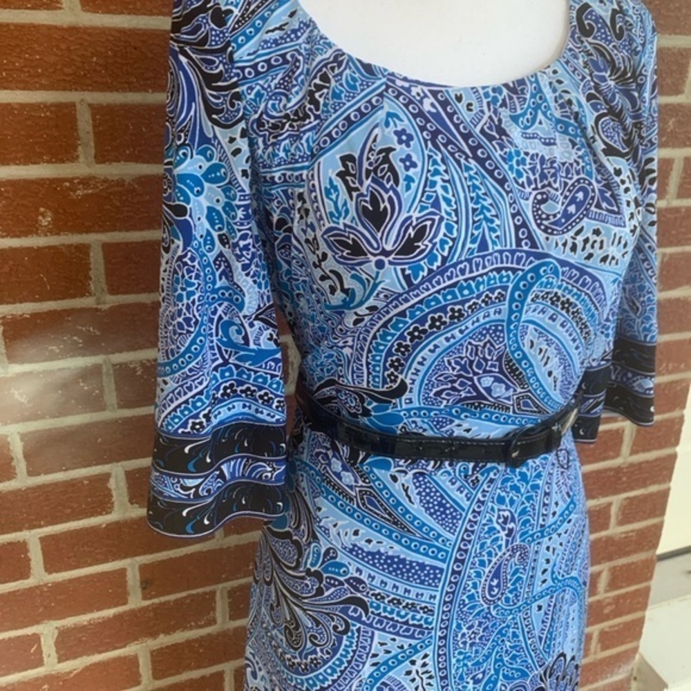 Tahari Blue and Black Paisley Midi Dress